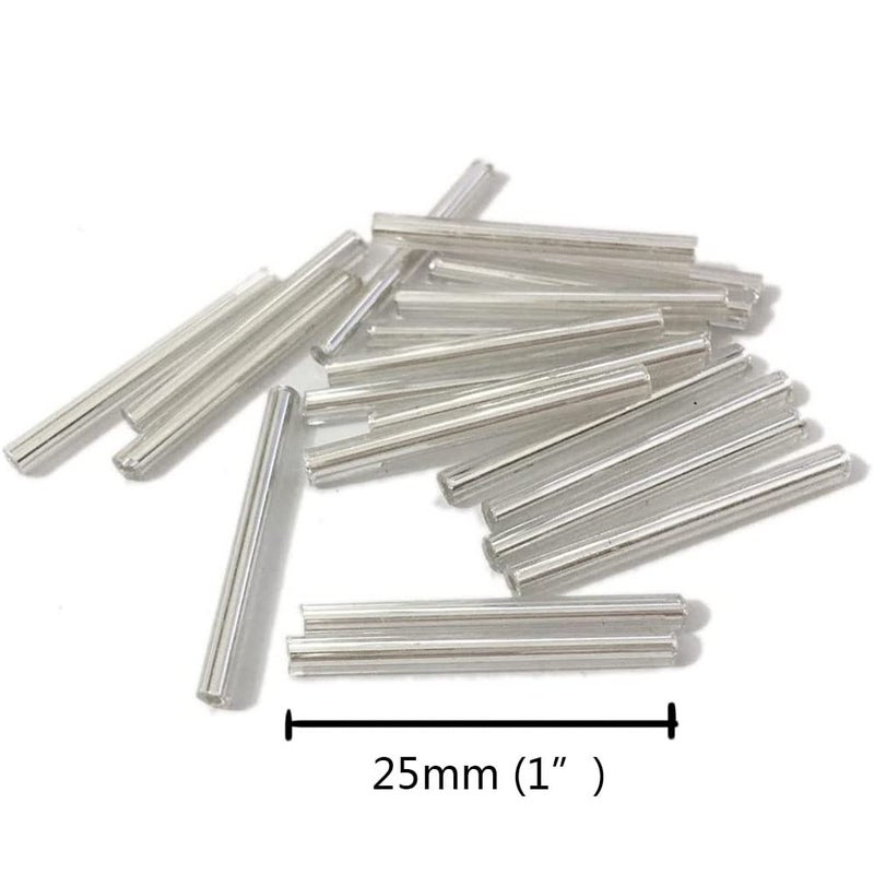 zhiteng 25mm 1" Czech Glass Seed Beads Tube Lined Bugle Beads Spacer Long Earrings Findings (Silver) - Image 3
